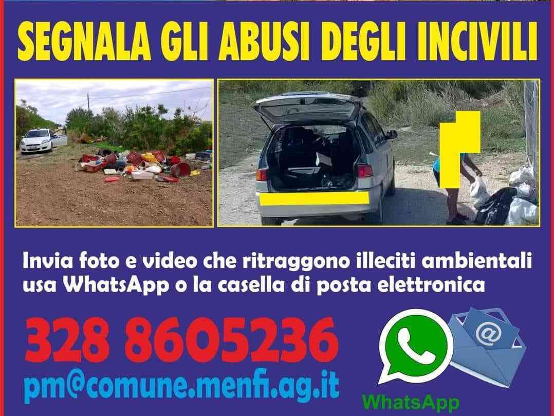 Immagine articolo: Menfi, il Comune “sfida” gli incivili e invita i cittadini a denunciare via whatsapp