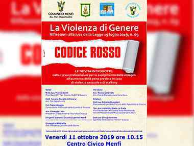 Immagine articolo: Menfi, venerdì 11 Ottobre CODICE ROSSO, un incontro rivolto a cittadinanza e studenti contro la violenza di genere