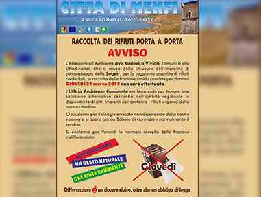 Immagine articolo: A S. Margherita di Belìce domani raccolta umido regolare. Stop a Menfi e Montevago