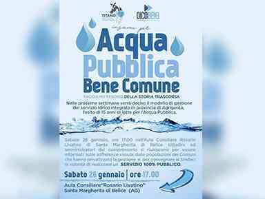 Immagine articolo: Acqua pubblica bene comune. Sabato 26 ore 17:00 a Santa Margherita di Belice se ne discute