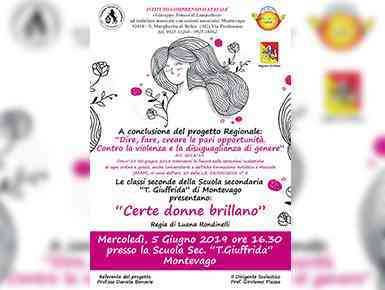 Immagine articolo: S. Margherita di B., oggi in scena i ragazzi della scuola secondaria di primo grado del Plesso T. Giuffrida con “Certe donne brillano”