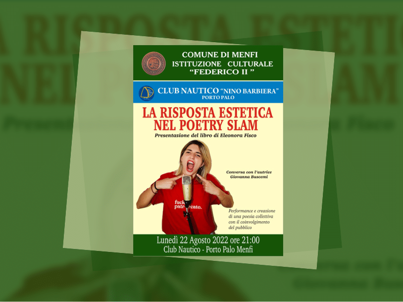 Immagine articolo: Menfi, 22 Agosto presentazione del libro “La risposta estetica nel poetry slam” a Porto Palo con Eleonora Fisco