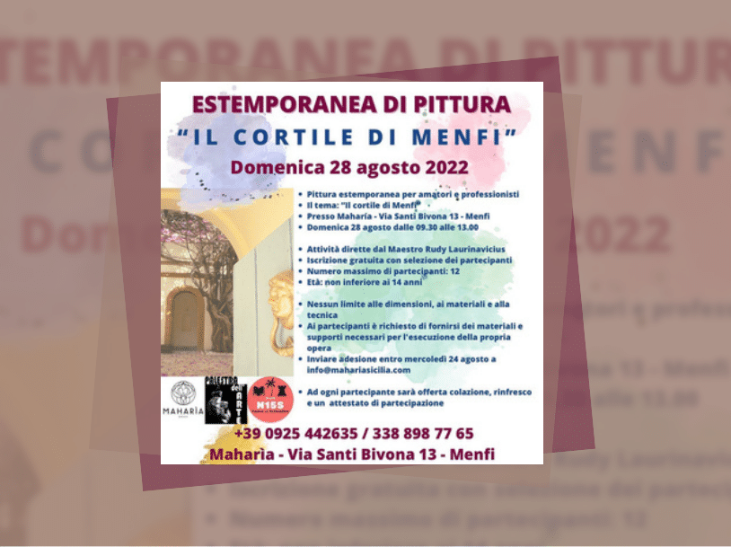 Immagine articolo: Menfi, Domenica 28 Agosto estemporanea di pittura “Il cortile di Menfi”. Ecco il programma