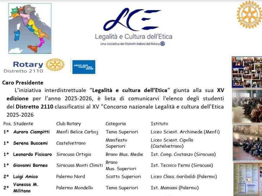 Immagine articolo: XV° Concorso nazionale “Legalità e Cultura dell’Etica 2025-2026”. 1° posto per Aurora Ciampitti, del Liceo Scientifico Archimede di Menfi