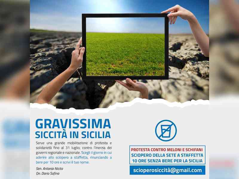 Immagine articolo: Il PD lancia lo Sciopero della Sete per la Crisi Idrica in Sicilia: “Rinunciamo tutti a bere per 10 ore“