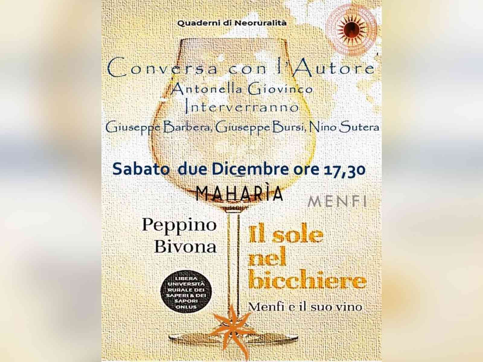 Immagine articolo: Menfi. Sabato la presentazione del libro di Peppino Bivona “Il sole nel Bicchiere“