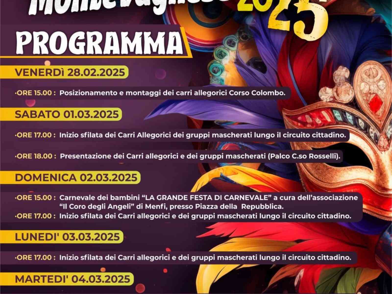 Immagine articolo: Montevago, tutto pronto per la 35esima edizione del carnevale: il programma dal 28 febbraio al 4 marzo