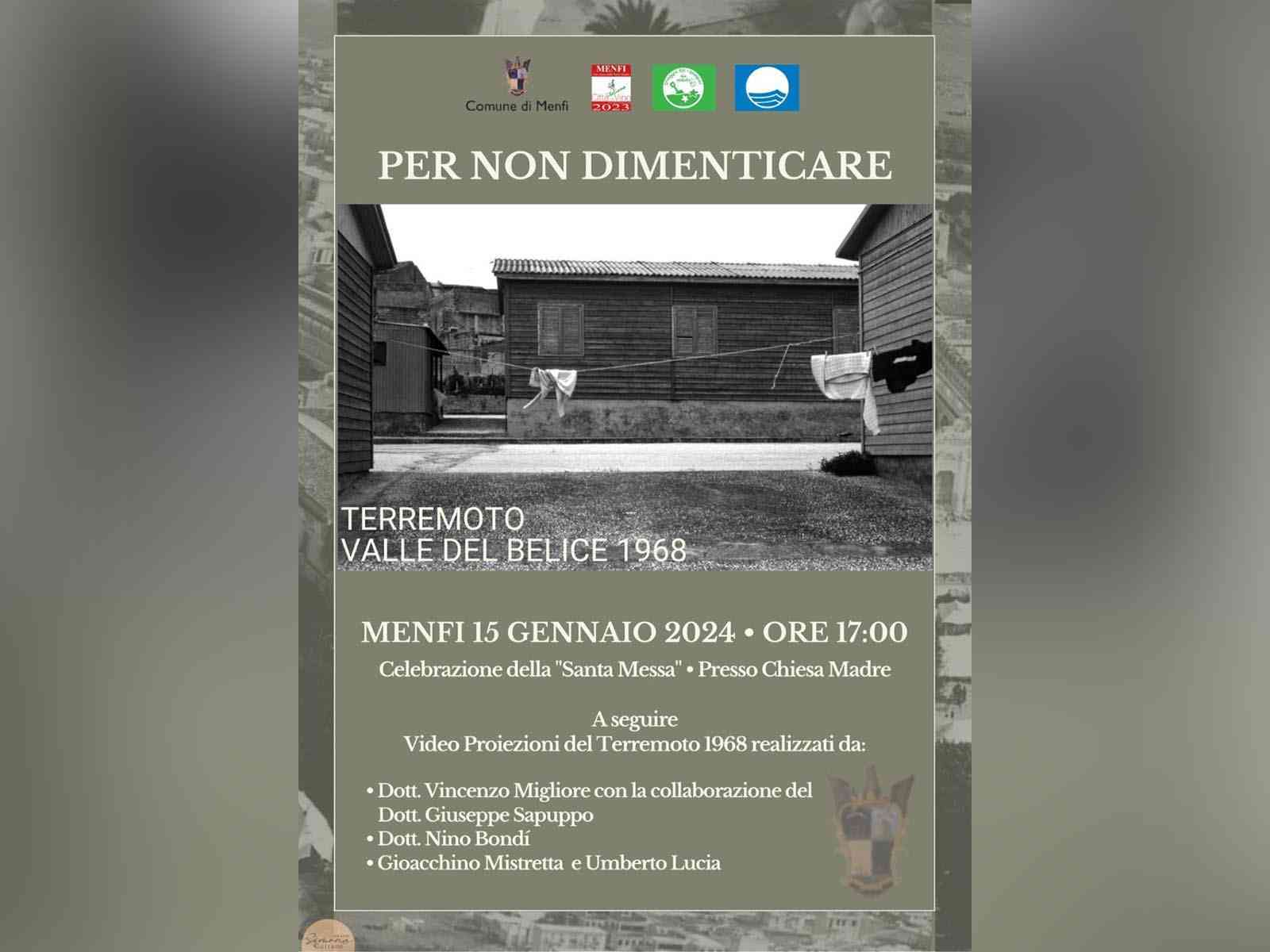 Immagine articolo: Menfi. Il 15 gennaio commemorazione del terremoto del '68. Prevista una proiezione di video storici